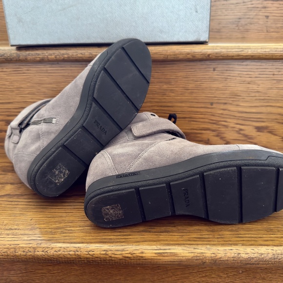 Prada Wedge Suede Ankle Booties Lace Up + Velcro + Zipper 39 / 9 - Picture 5 of 13